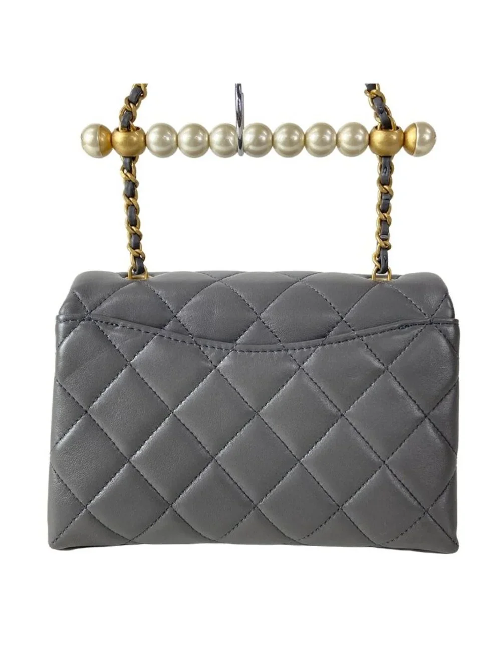 Chanel Shoulder Bag Mini Flap Quilted Gray Lambskin